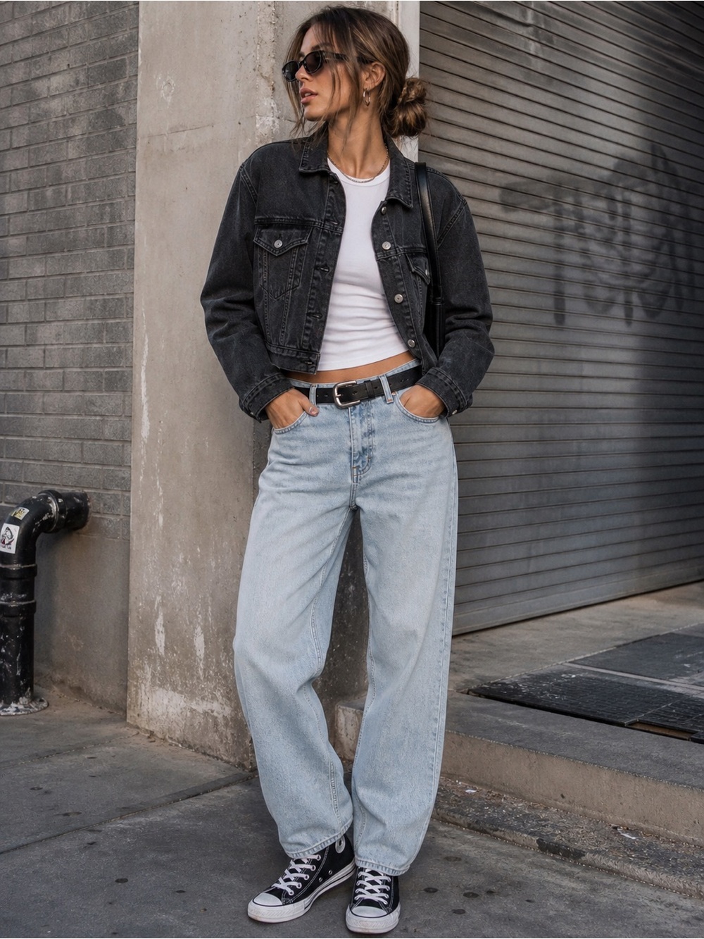Wild Fable Washed Black Denim Trucker Jacket Medium Oversized Casual Chic